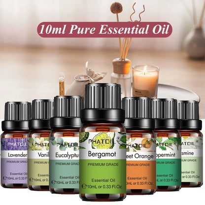 10ml Aroma Oil by PHATOIL for Compatible Diffusers and Home Fragrance, Amber Bottle with Lavender, Eucalyptus, Vanilla, Peppermint and Other Scent Options
