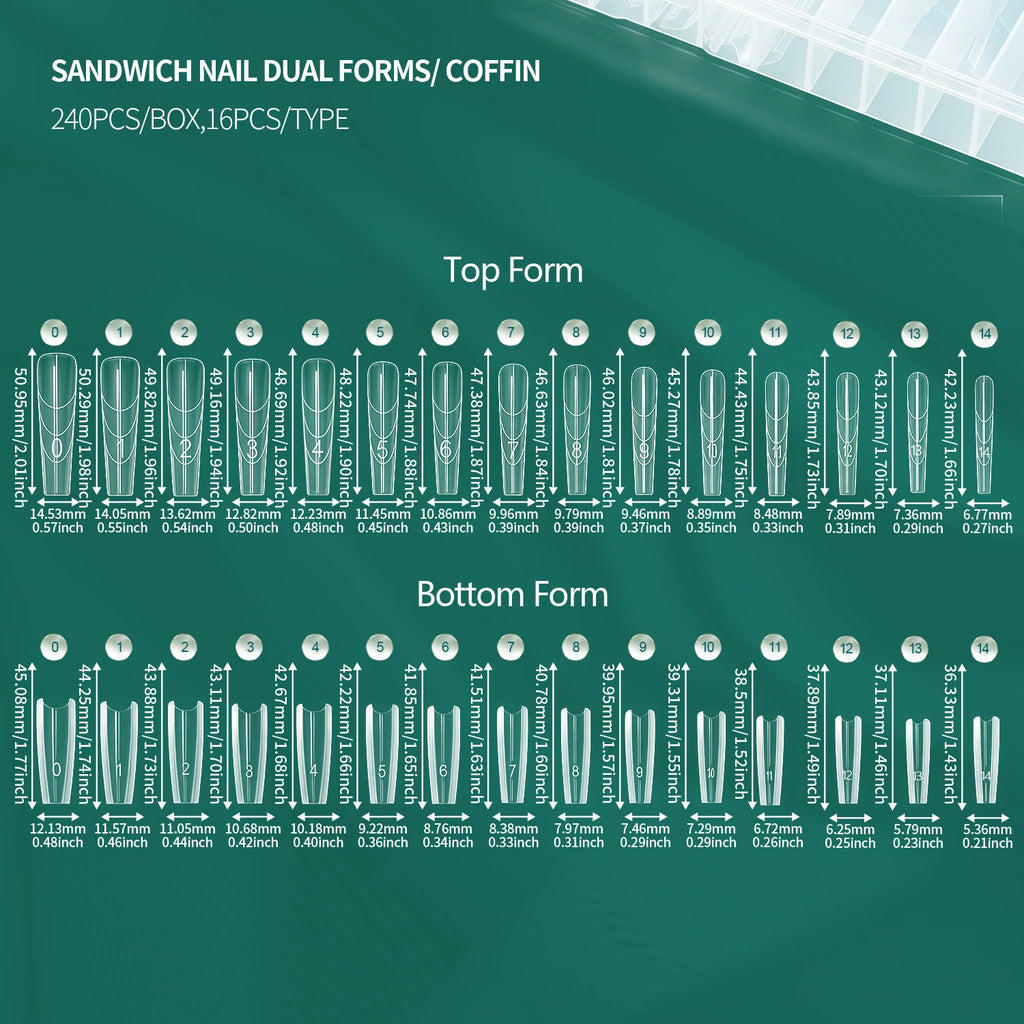 Clear Sandwich Nail Dual Forms by Nailpop with Listed 240-Piece Quantity, Coffin or Oval Options for French Manicure and Builder Gel Nail Extensions