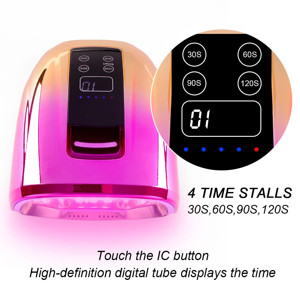 Cordless UV LED Nail Lamp with Mirror Bottom, 45 LEDs and Four Timer Settings, Rechargeable Manicure Light in Gold, Black or White with Plug Options