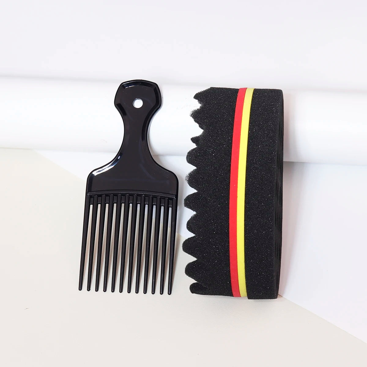 Hair Sponge Brush and Wide-Tooth Comb Set, Two-Piece Styling Tools with Large-Hole or Small-Hole Options for Compatible Hair and Human-Hair Wig Grooming