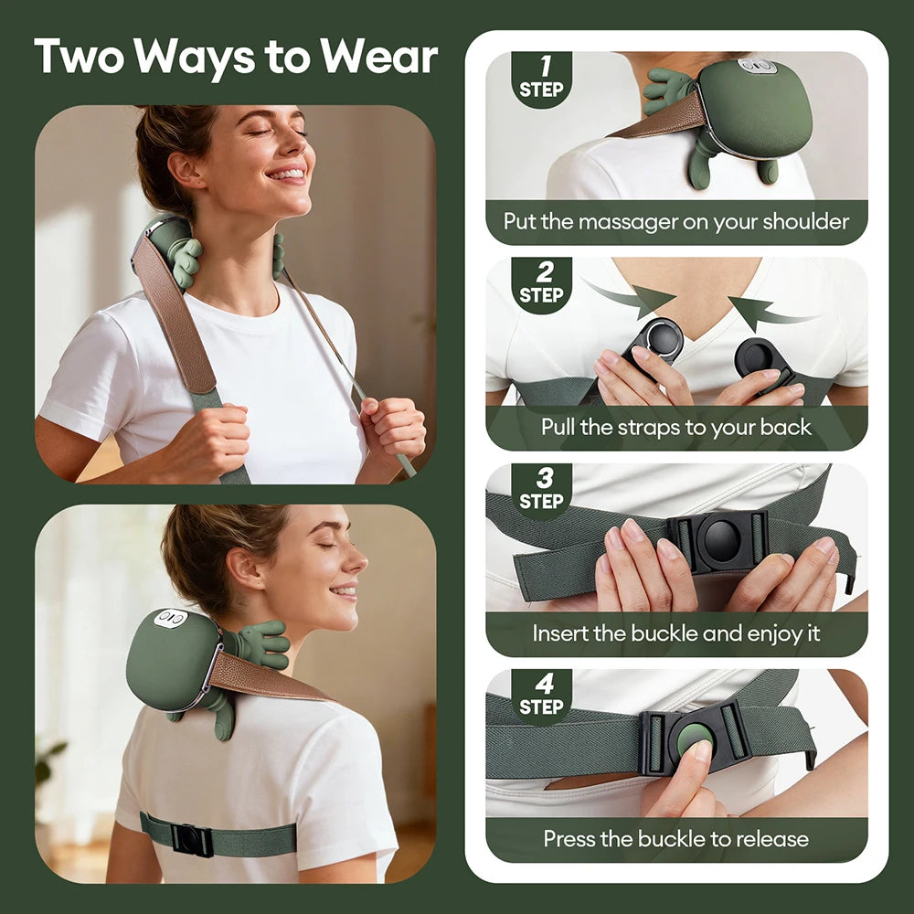 Cordless Neck and Shoulder Massager with 4D Finger-Style Kneading, 3 Intensity Levels, 2000mAh Battery and 10-Minute Timer for Home Relaxation