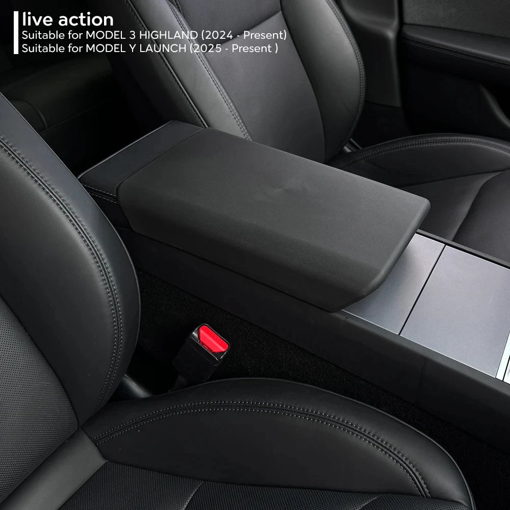 Tesla Console Lid Protector in TPE for Listed 2024 Model 3 Highland and 2025 Model Y Juniper, Soft Armrest Cover in Black or White Interior Options