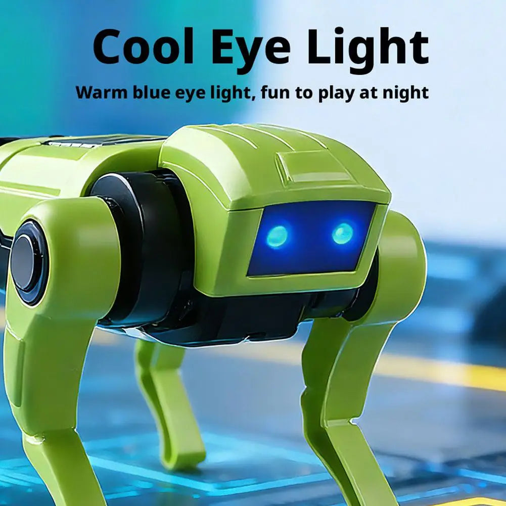 DIY Robot Dog Toy with Walking Movement and Blue LED Eyes, Battery-Powered Mechanical Puppy with Assemble-Yourself Legs in White or Green for Hands-On Play