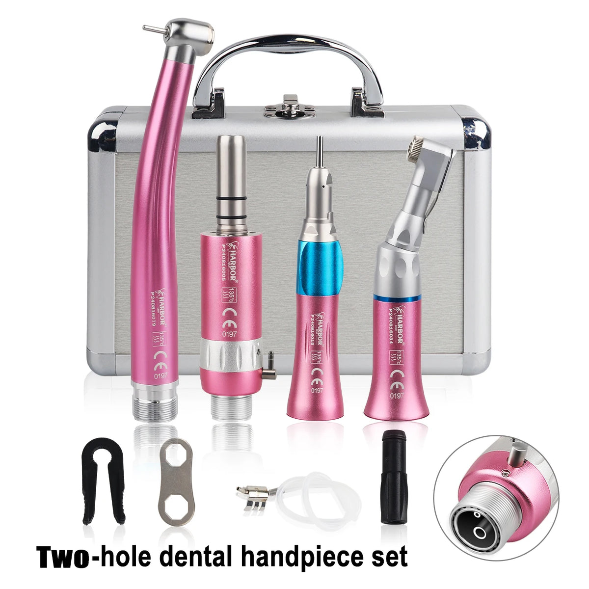 Dental Handpiece Set, 4-Piece High and Low Speed Air Turbine Kit with Straight Handpiece, Contra Angle and Air Motor, 2 or 4 Hole Options