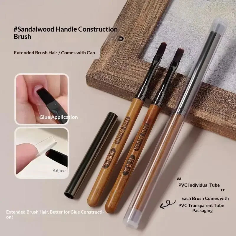 Wood Handle Nail Art Brush with Extended Bristles, Protective Metal Cap and PVC Storage Tube for Gel Application, Shaping and DIY Manicure