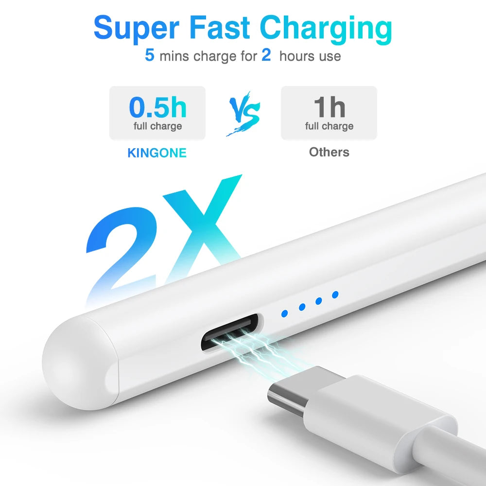 Active Capacitive Stylus Pen with USB-C Charging, Replaceable POM Tip and Battery Display in Six Colors for Compatible Tablet and Phone Writing