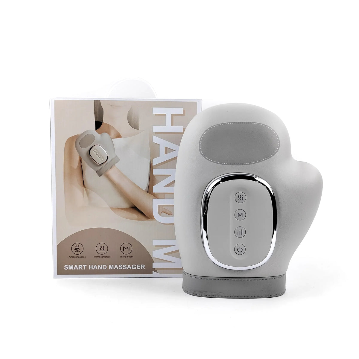 Cordless Heated Hand Massager with 13 Airbags, 3 Massage Modes and 5 Compression Levels, Gray Type-C Rechargeable Device for Adult Home Relaxation
