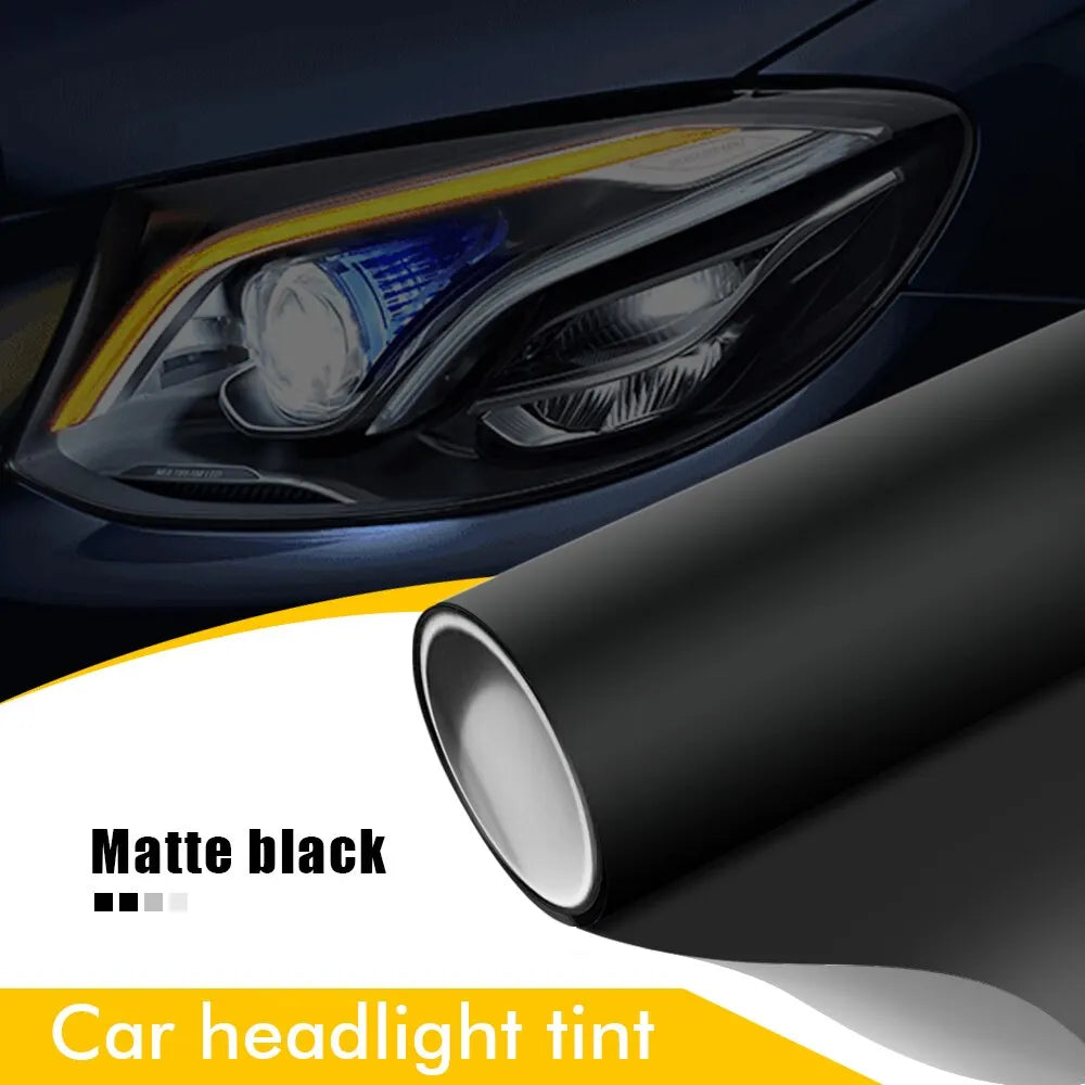 Car Headlight Tint Film with Self-Adhesive Vinyl Backing, 50cm x 200cm Sheet in Matte Black, Light Black, Deep Black or Transparent for Lamp Styling Projects