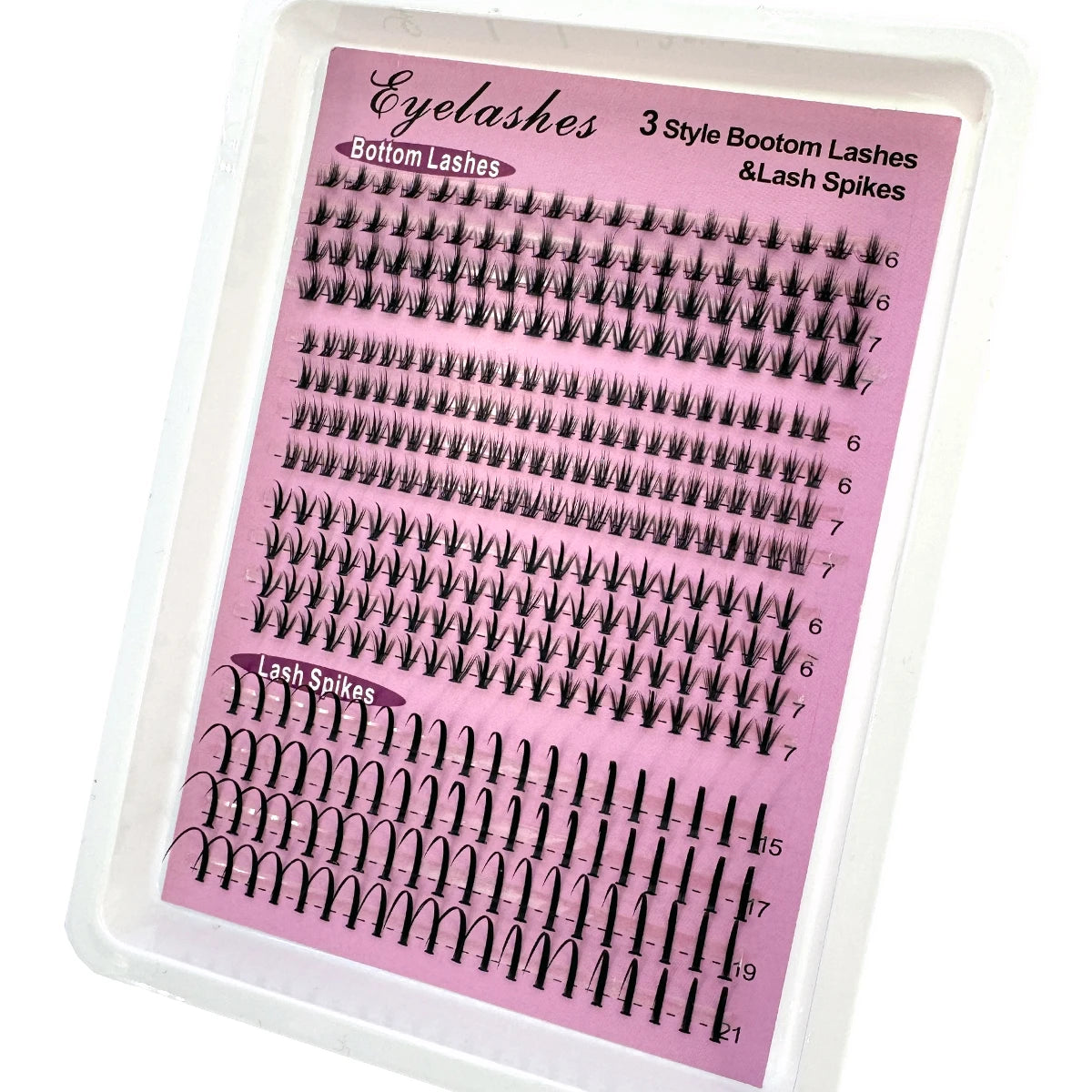 Bottom Lash Clusters and Individual Lash Spikes with 6–7mm and 15–21mm Length References, D Curl MIX Options in 12 or 16-Row Styles for Adult Manga Makeup