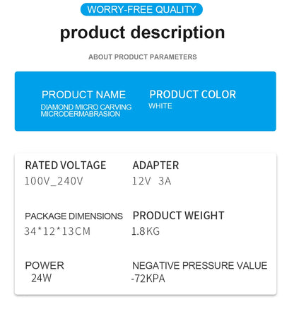Diamond Microdermabrasion Machine for Adult Facial Care, 3-in-1 Beauty Device with Listed 65–68 cmHg Vacuum and US, UK or AU Option Labels