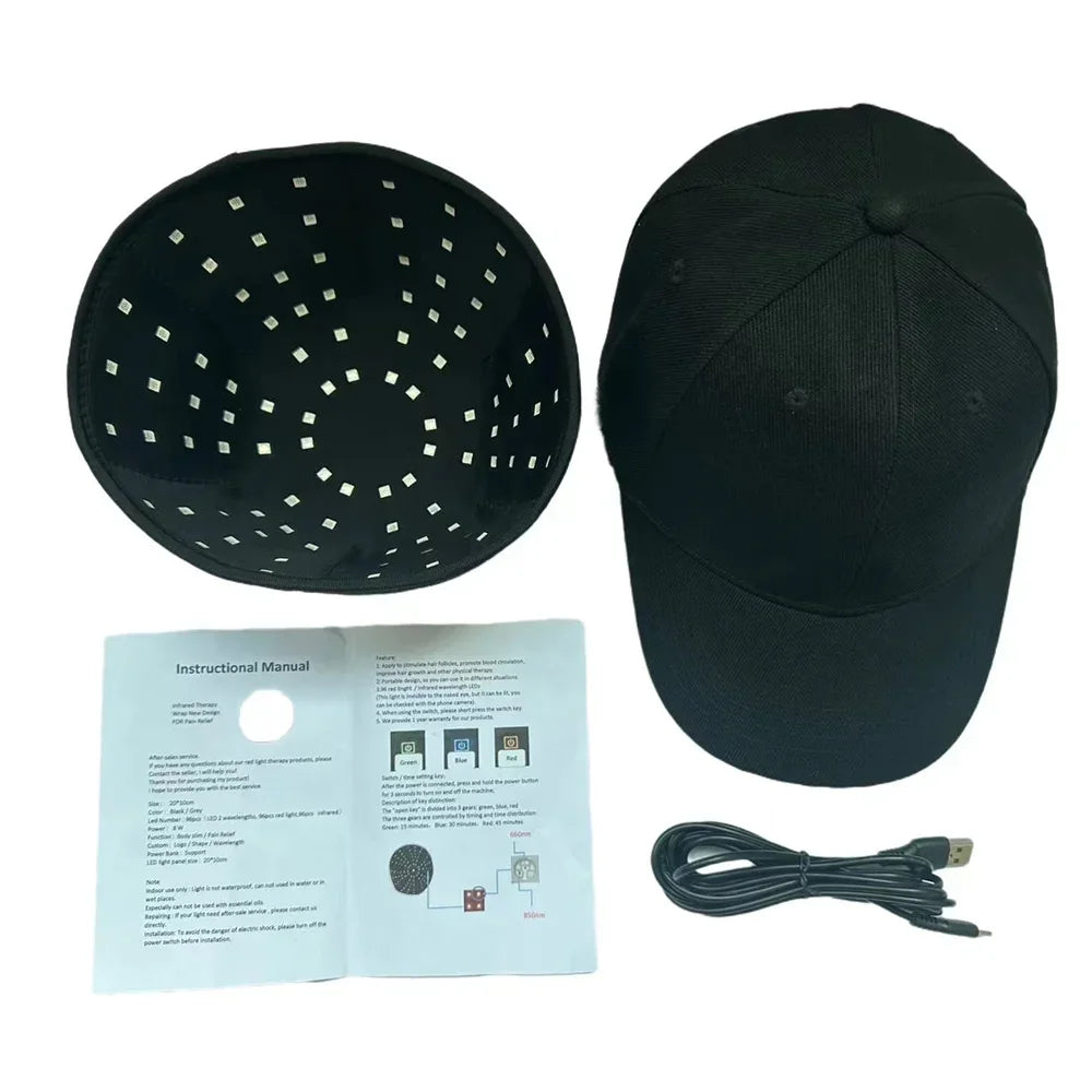 USB-Powered Red Light Scalp Cap with 96 Listed LEDs, 660nm and 850nm Wavelengths, Three Timer Settings and Separate Light Panel Option