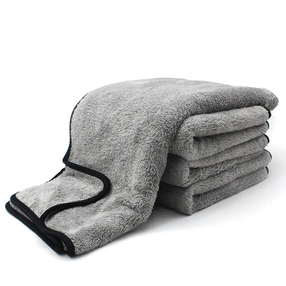 Car Drying Microfiber Towel 60 x 40cm, Single Absorbent Polyester Cleaning Cloth with Double-Sided Coral Fleece Texture for Auto Detailing and Window Care