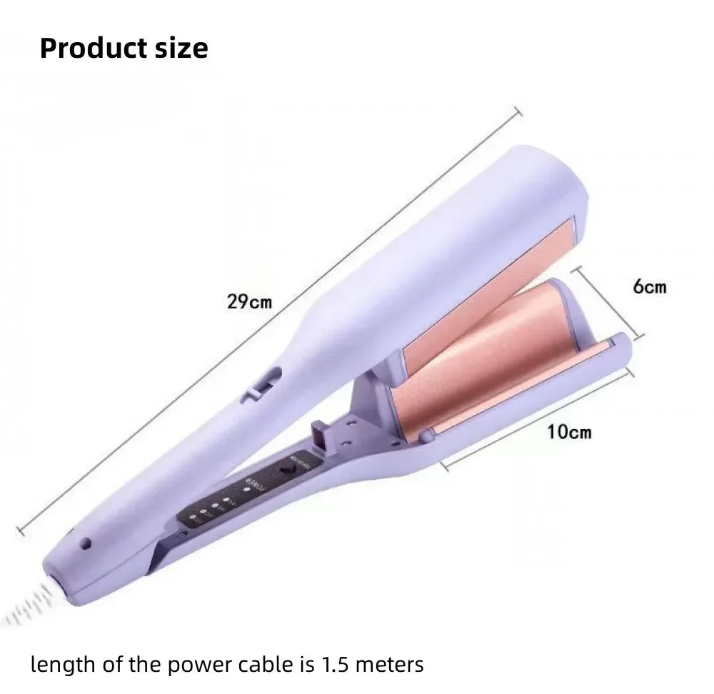 Deep Wave Hair Curler with Listed 32mm Size and Four Adjustable Temperature References, Pink or Purple Crimping Styler with Regional Plug Option Labels