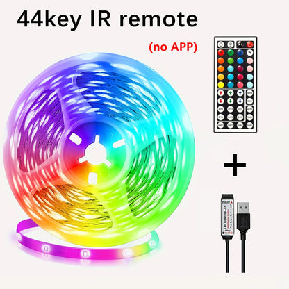 Four-Controller RGB LED Strip Lights with 5V USB Power, App or Remote Options and Nine Length Labels from 0.5m to 30m for Bedroom Decor and TV Backlighting
