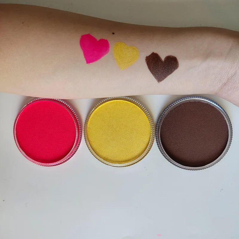 Water Based Face and Body Paint with Listed 30g Color Options, Matte Shades, Pearl White and UV Pink Labels for Stage Makeup, Cosplay and Costume Looks