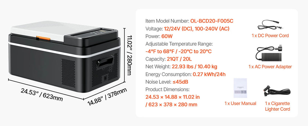 Portable Car Refrigerator by Succebuy, 15L–55L Compressor Cooler with Touch Panel and App Control, ECO and MAX Modes, 12V/24V DC Support for RV Camping and Road Trips