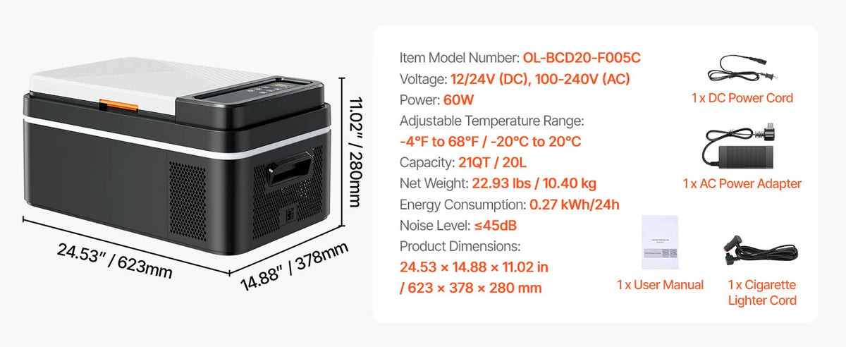 Portable Car Refrigerator by Succebuy, 15L–55L Compressor Cooler with Touch Panel and App Control, ECO and MAX Modes, 12V/24V DC Support for RV Camping and Road Trips