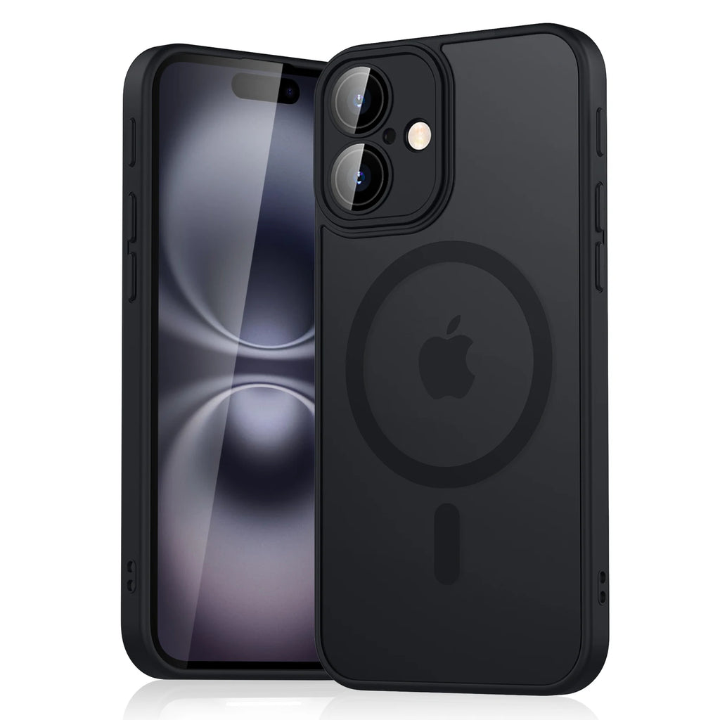 Magnetic Matte Translucent iPhone Case, Armor-Style Phone Cover with Separate iPhone 11, 12, 13, 14, 15 or 16 Options in Black, Dark Purple, Navy Blue and Wine Red