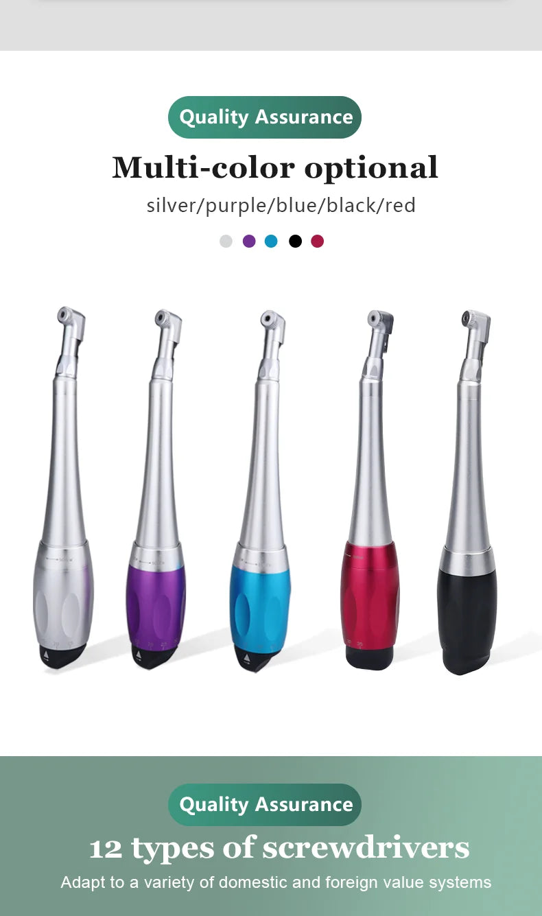 Adjustable Dental Implant Torque Wrench Set, 16-Piece Driver Tool Selection with Listed 2.35mm Latch-Type Bits in Silver, Blue or Red Options