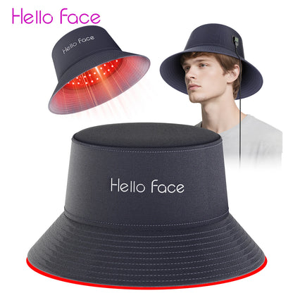 LED Scalp Care Bucket Hat Hello Face T100 with 336 Red and Near-Infrared LEDs, Three Light Modes and Separate With-Controller or Hat-Only Set Options