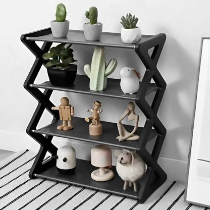 Four-Tier X-Frame Shoe Rack with Steel Tubes and Cloth Shelves, Compact Tool-Free Footwear Organizer for Entryways, Dorm Rooms and Bedroom Storage