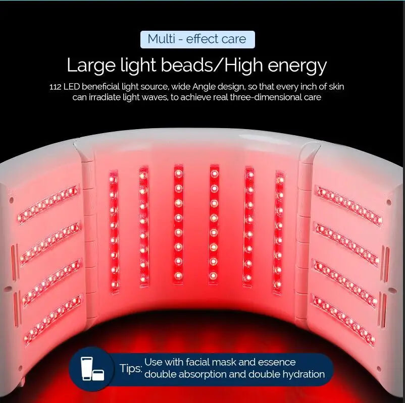 LED Beauty Light Machine with Foldable Face and Body Design, Seven Color and Heating Model References, Eye Protection and Regional Plug Options