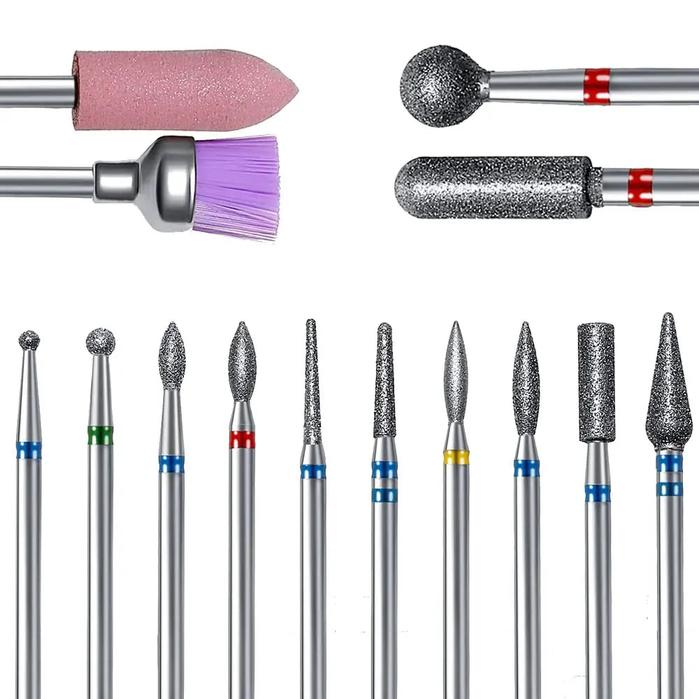 Nail Milling Cutter Set with Listed 13-Piece Assortment, Rotary Polishing Head Accessories for Compatible Manicure Machines in Twelve Numbered Options