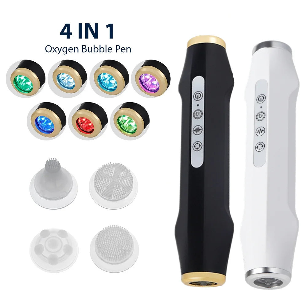 Portable Oxygen Bubble Facial Machine Only with Listed Five-Level Vibration and Spin Settings, Eight LED Modes, White or Black, Compatible Care Kit Sold Separately