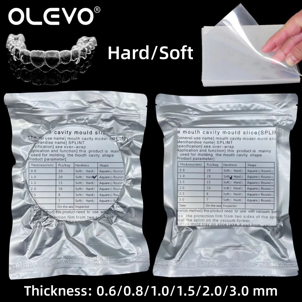 Dental Thermoforming Sheets by OLEVO, Clear Hard or Soft Vacuum Forming Material in 0.5-3.0mm Options for Professional Retainer and Tray Fabrication