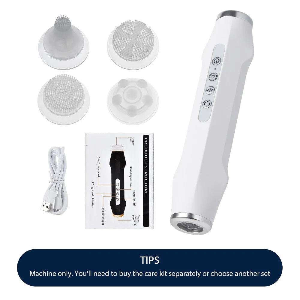 Facial Bubble Pen Machine Only with Five Vibration and Spin Levels, Eight LED Modes, White or Black Handheld Device, Care Kit Sold Separately