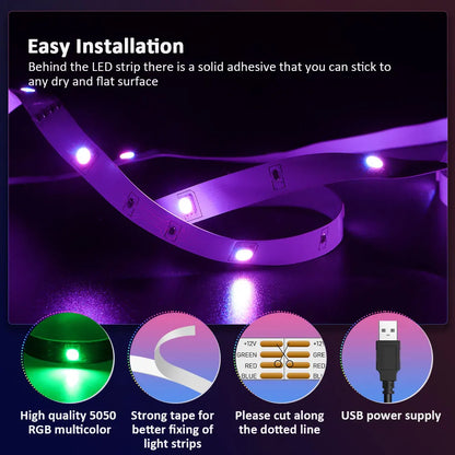 Music Sync RGB LED Strip Lights with 5V USB Power and Bluetooth 24key Option, Nine Lengths from 1m to 30m for Bedroom, TV and Party Accent Decoration