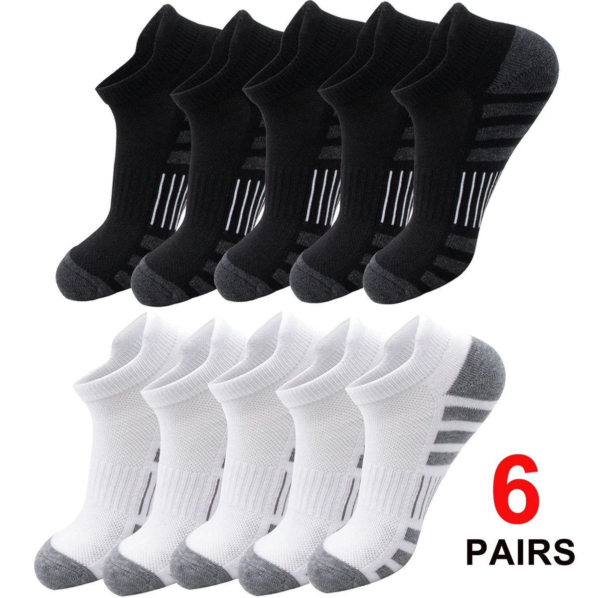 Cushioned Ankle Running Socks with Low-Cut Tab Design, Polyester Athletic Multipacks in 6, 12, 24 or 30 Pairs for Men's and Women's Workouts and Daily Wear