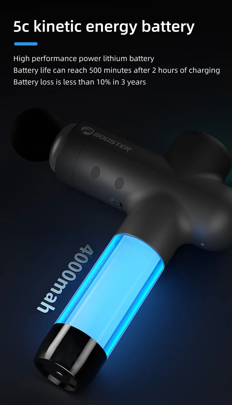 Massage Gun LS by Booster with Type C Charging and Listed 4000mAh 7.4V Battery Model, Electric Body Massager for At-Home Personal-Care Routines
