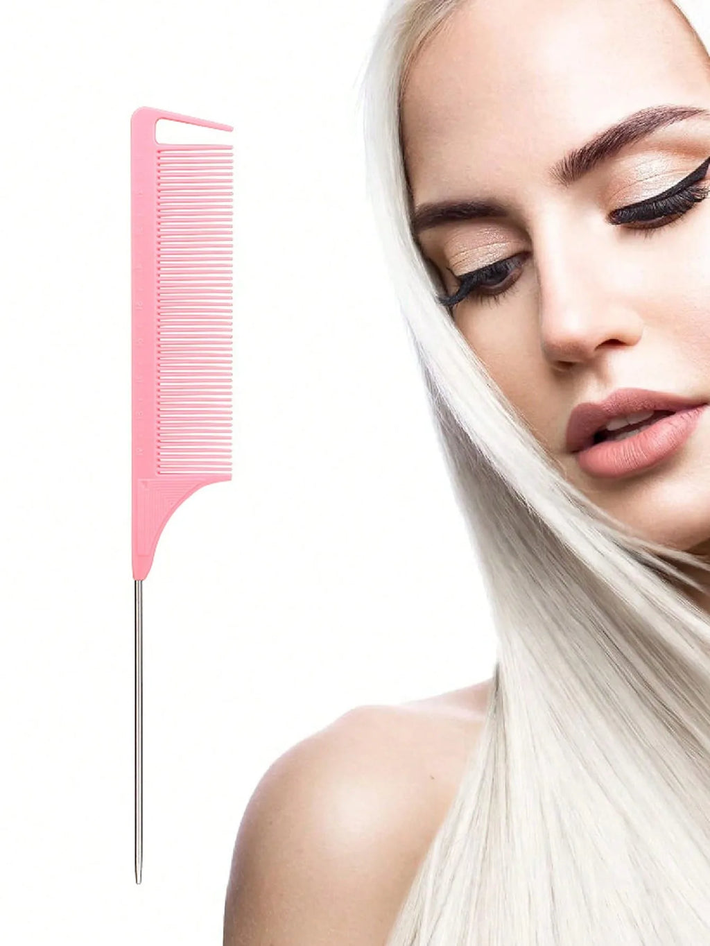 Pointed Tail Hair Comb for Manual Sectioning and Human Hair Wig Styling, Stainless Steel Reference with Pink, Black, Purple and Rose Color Options
