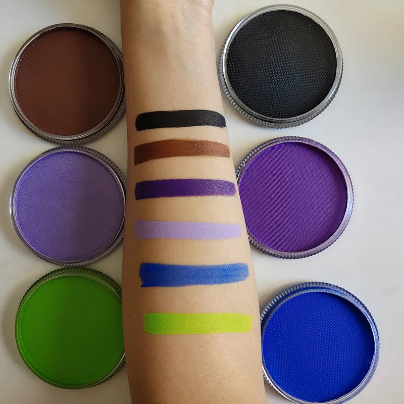 Water Based Face and Body Paint with Listed 30g Color Options, Matte Shades, Pearl White and UV Pink Labels for Stage Makeup, Cosplay and Costume Looks