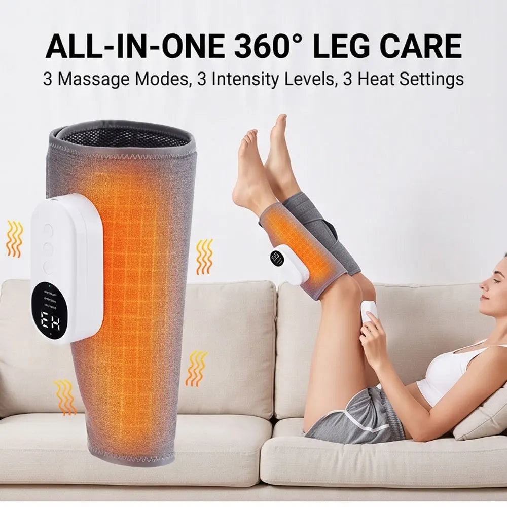Heated Calf Compression Massager with Three Heat Settings, Three Massage Modes and Intensities, 2000mAh Battery and USB-C Charging in Single or Pair Options