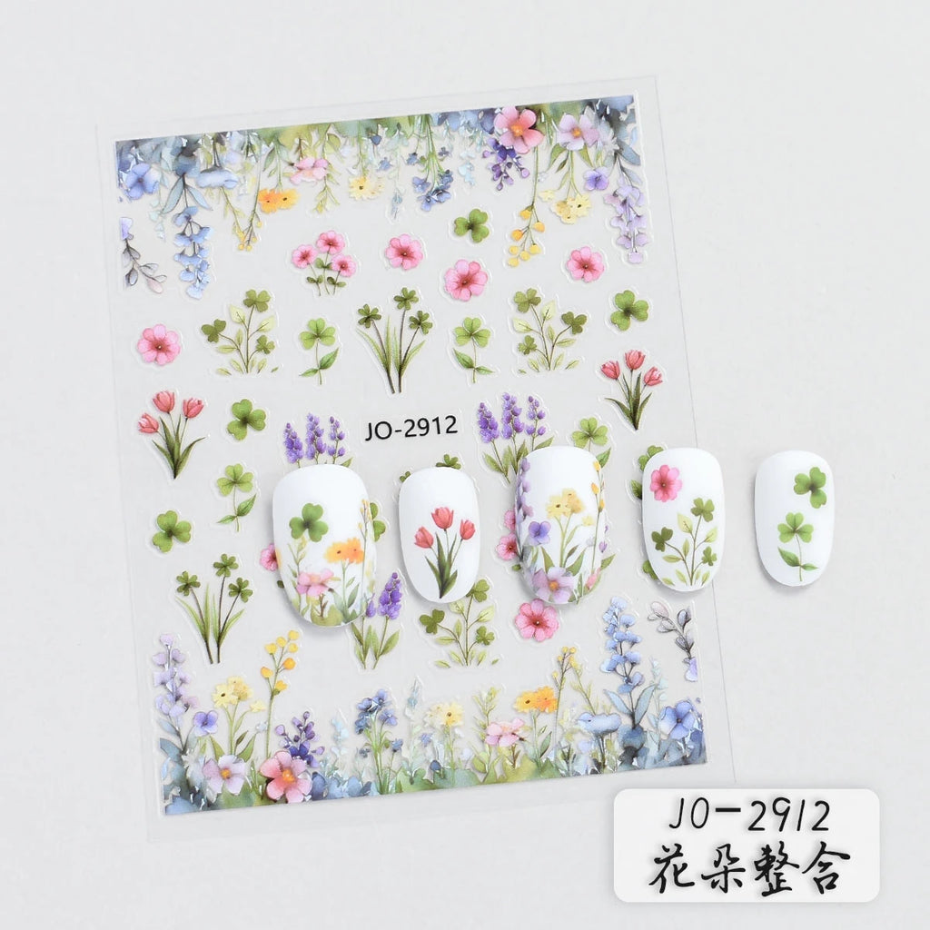Flower Nail Stickers with Butterfly, Rose, Lavender and Clover Designs, Self-Adhesive 3D Nail Art Decals in 3 to 60 Sheet Options for DIY Manicures