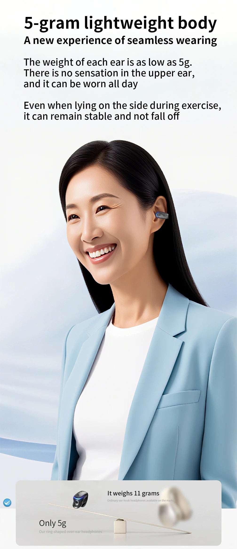 Single Ear Clip Earphone with Listed Bluetooth 5.3 Wireless Connectivity, Black or White Options and Sport-Style Headset Design for Personal Audio
