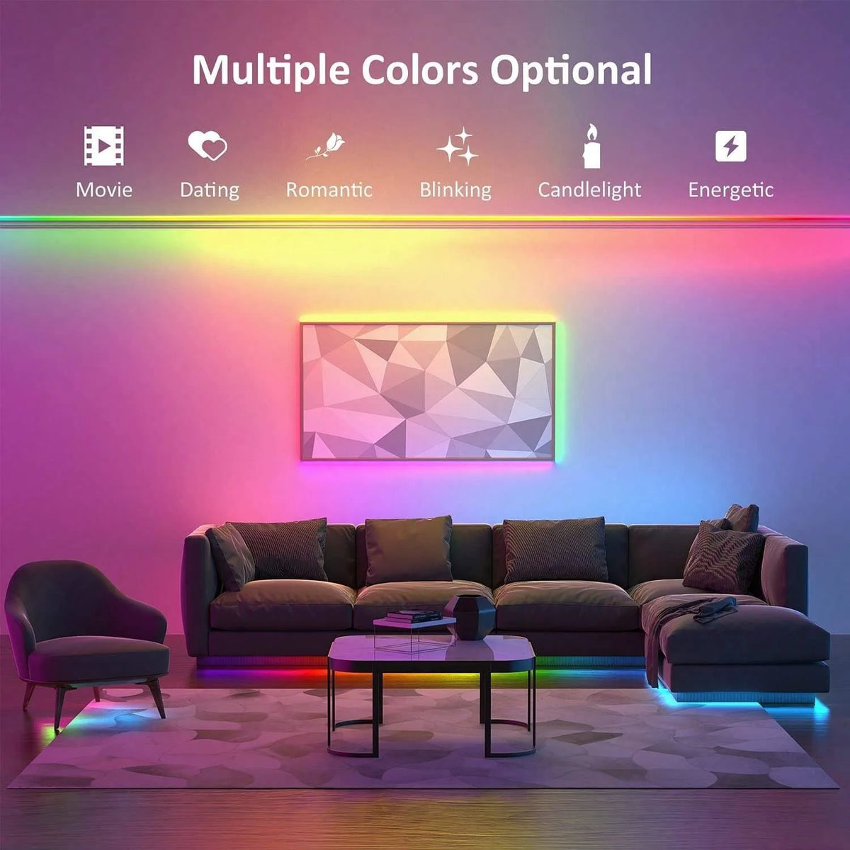 44-Key Remote RGB LED Strip, USB and App-Control Lighting with Six Length Options from 1m to 30m for Indoor Bedroom Accents and Gaming Room Decor
