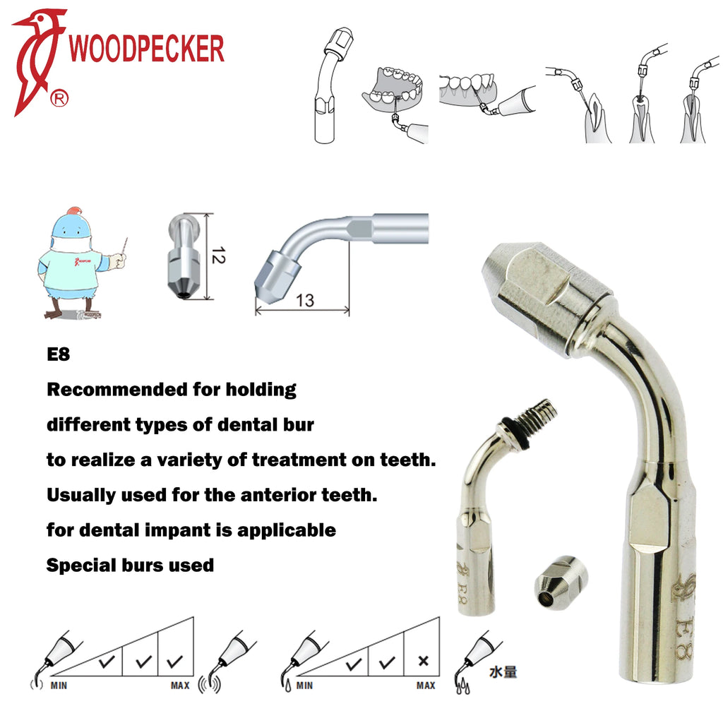 Ultrasonic Scaler Handpiece and Tip Options by Woodpecker, HW-5L LED Handpiece or P, E and G Series Tips for Compatible Dental Equipment