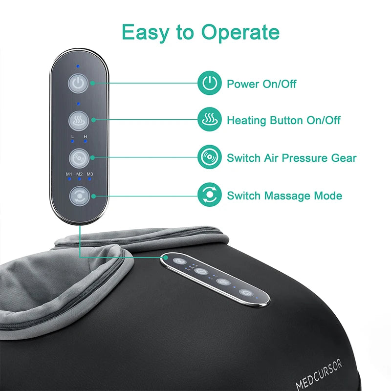 Medcursor Shiatsu Foot Massager with Heat and Roller Massage, Black MDFM400 Electric Foot Care Machine with US or EU Plug Options for Home Relaxation