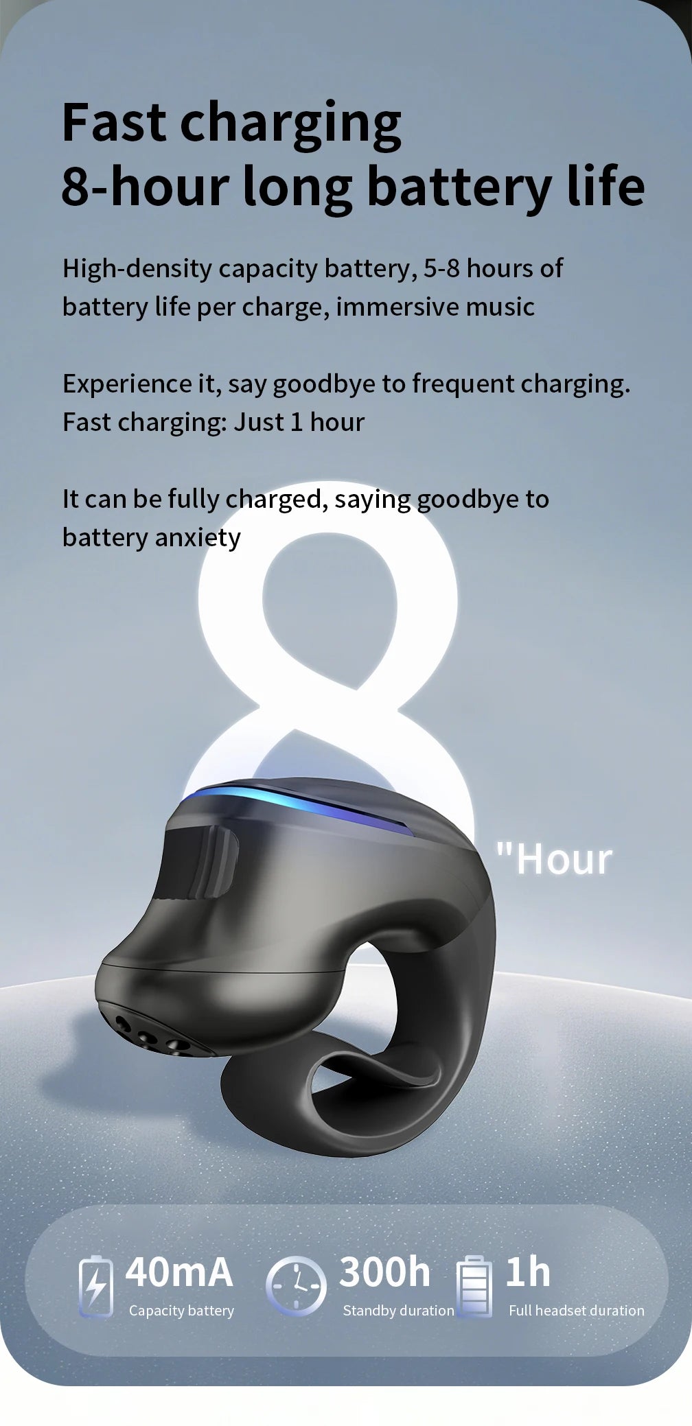 Single Ear Clip Earphone with Listed Bluetooth 5.3 Wireless Connectivity, Black or White Options and Sport-Style Headset Design for Personal Audio