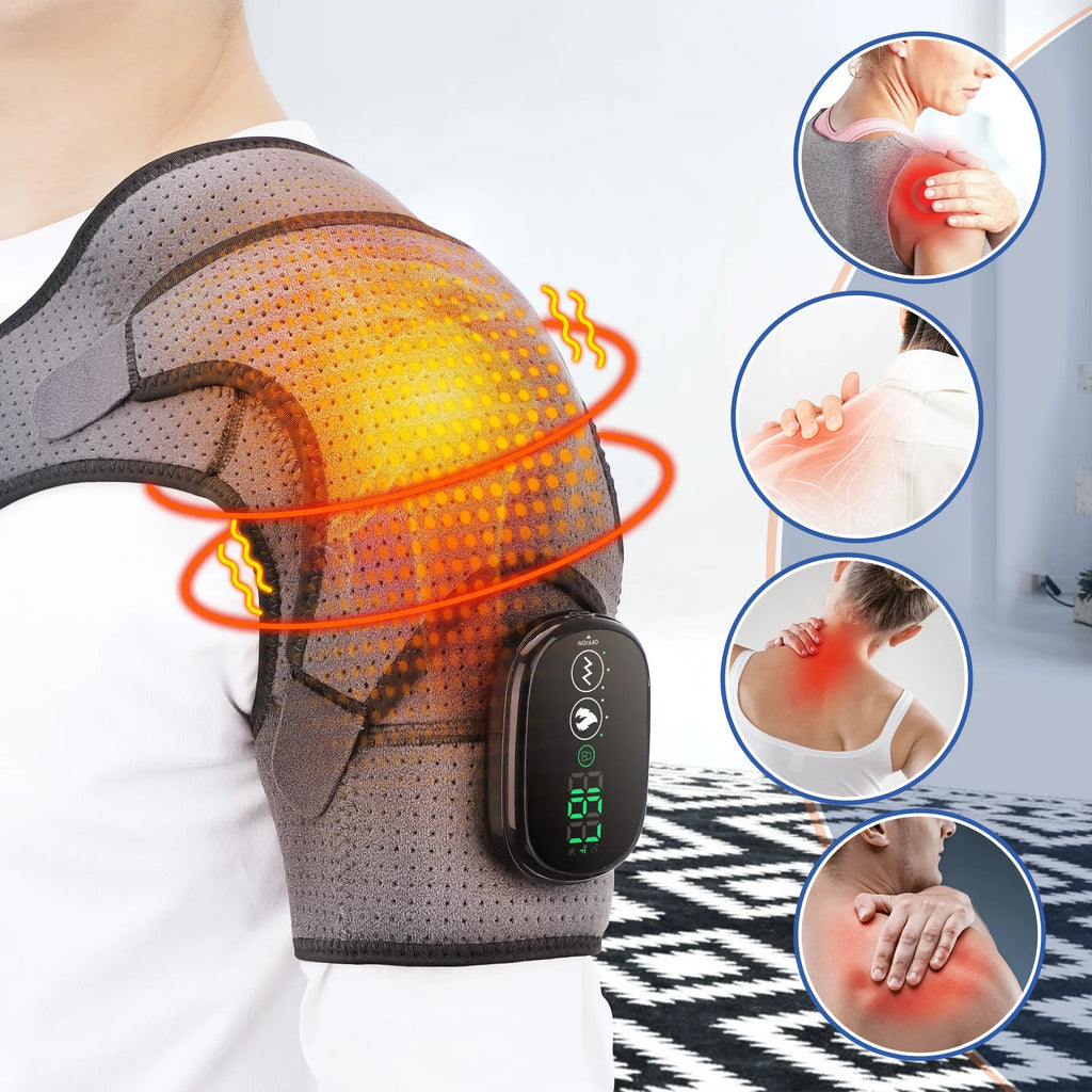 Electric Shoulder Heating Belt with Listed Adjustable Massage and Support Wrap Design, Gray, Black or Black-and-Gray Options for Adult At-Home Personal Care