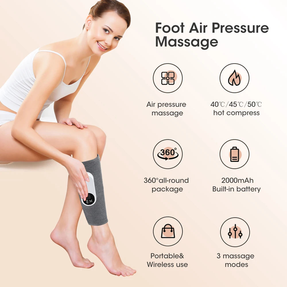 Heated Calf Compression Massager with Three Heat Settings, Three Massage Modes and Intensities, 2000mAh Battery and USB-C Charging in Single or Pair Options