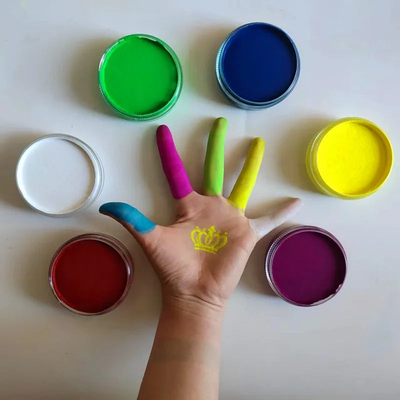 Water Based Face and Body Paint with Listed 30g Color Options, Matte Shades, Pearl White and UV Pink Labels for Stage Makeup, Cosplay and Costume Looks