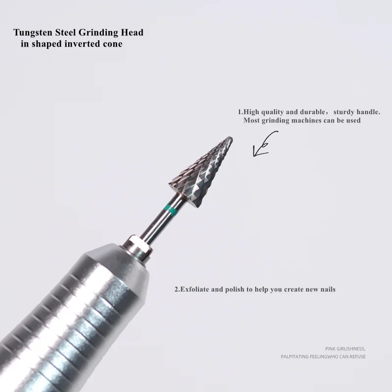 Inverted Cone Nail Drill Bit in Tungsten Steel, Single Grinding Head with 2.35mm Shank and 8mm, 10mm or WA-01-C Options for Manicure Tools