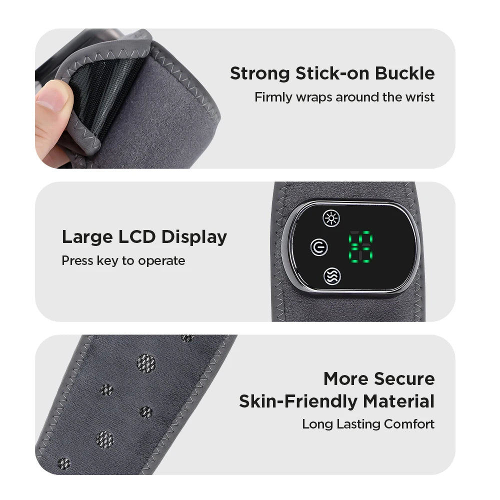Cordless Heated Wrist or Ankle Massager with Five Heat Settings, Three Vibration Modes and 30-Minute Timer, Gray Type-C Rechargeable Single-Piece Wrap