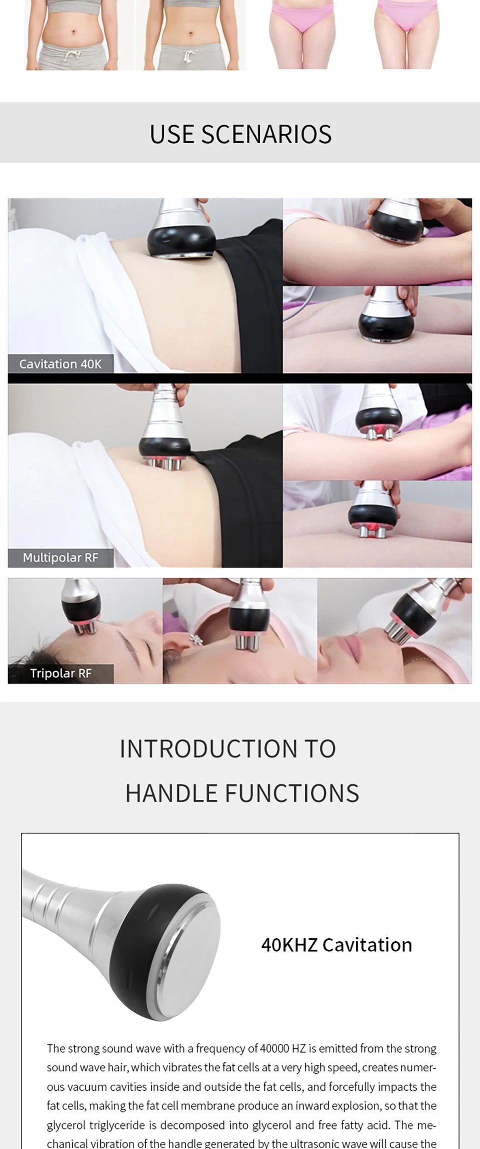Ultrasonic Cavitation Machine with Three Handles and Radiofrequency Functions, ABS Beauty Device with 110V US or 220V Regional Plug Options