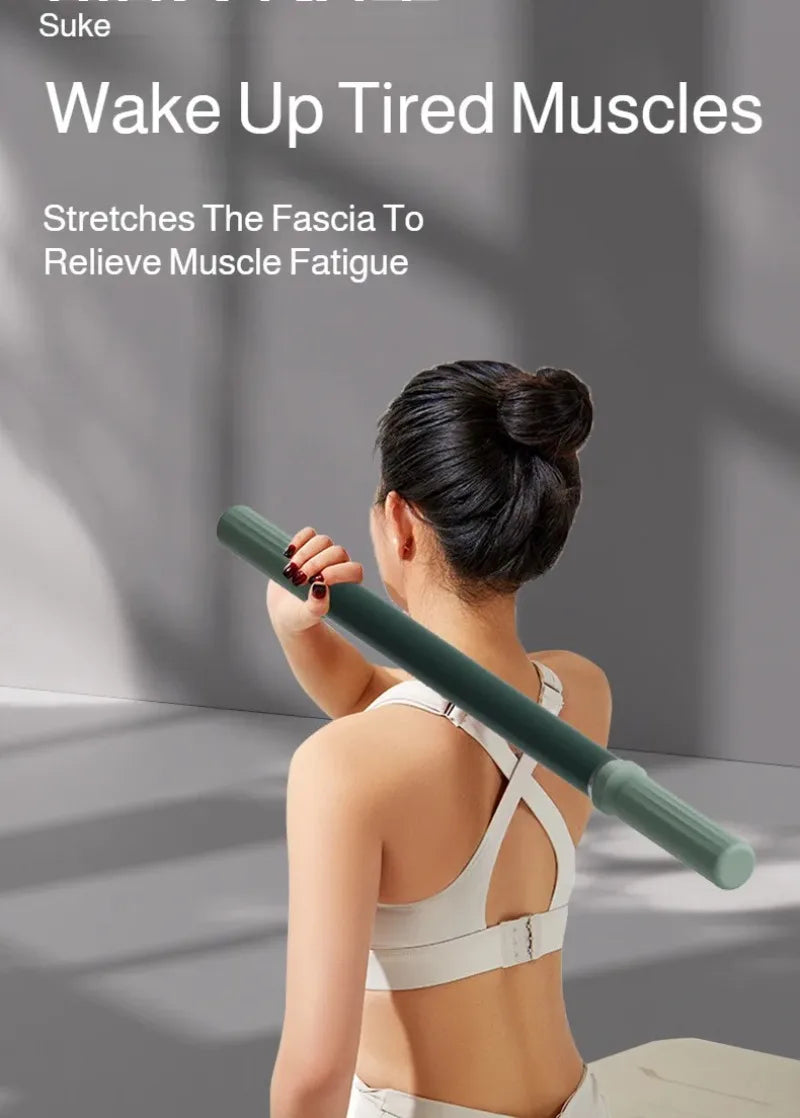 Extra Long Massage Stick for Yoga and Fitness Routines, Body Massage Tool with Back and Leg Stretching References for At-Home Relaxation