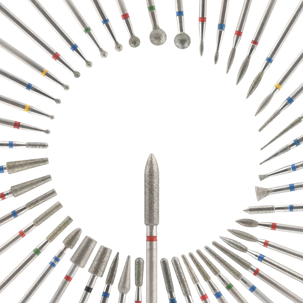 Diamond Nail Drill Bits, Listed 10-Piece Milling Accessories with 2.35mm Shanks, A-Series and Grade-Labeled Options for Professional Electric Manicure Filing